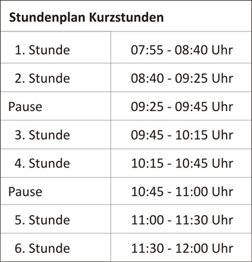 Stundenplan Kurzstunden